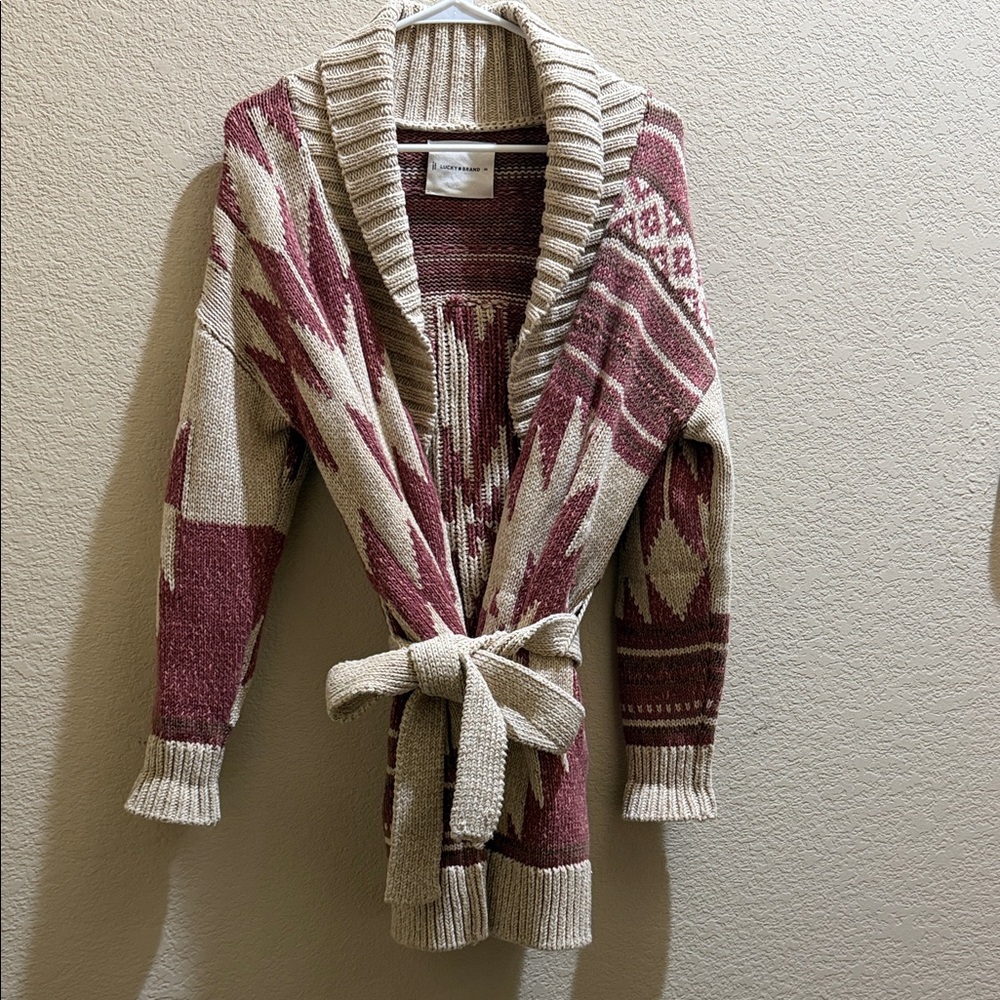 Lucky Brand Aztec Shawl-Collar Belted Cardigan Worn once